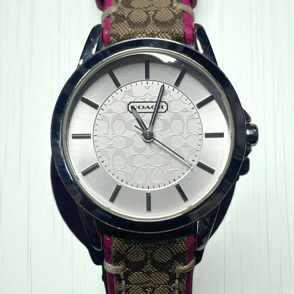 Coach Women's Boyfriend Watch Signature Logo Dial & Pink/Khaki Leather Strap - Picture 3 of 14